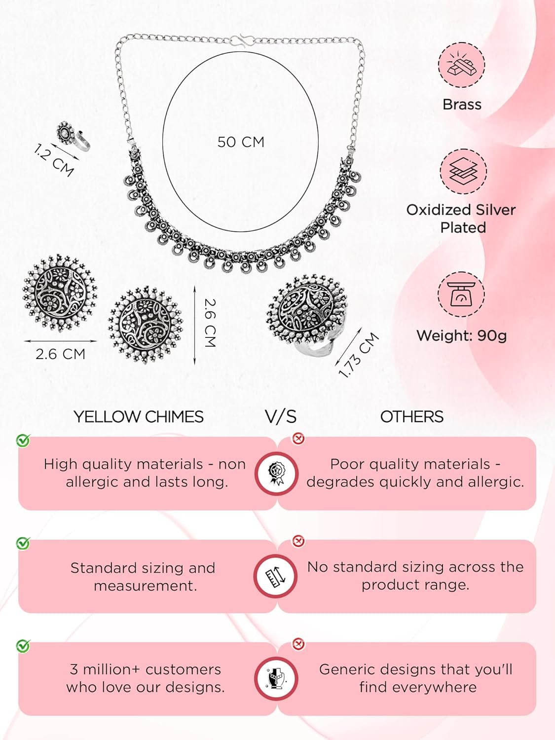 Yellow Chimes Oxidised Necklace Set For Women And Girls German Silver Oxidised Designed Ethnic Jewellery Choker Necklace Set For Women And Girls - Image 4