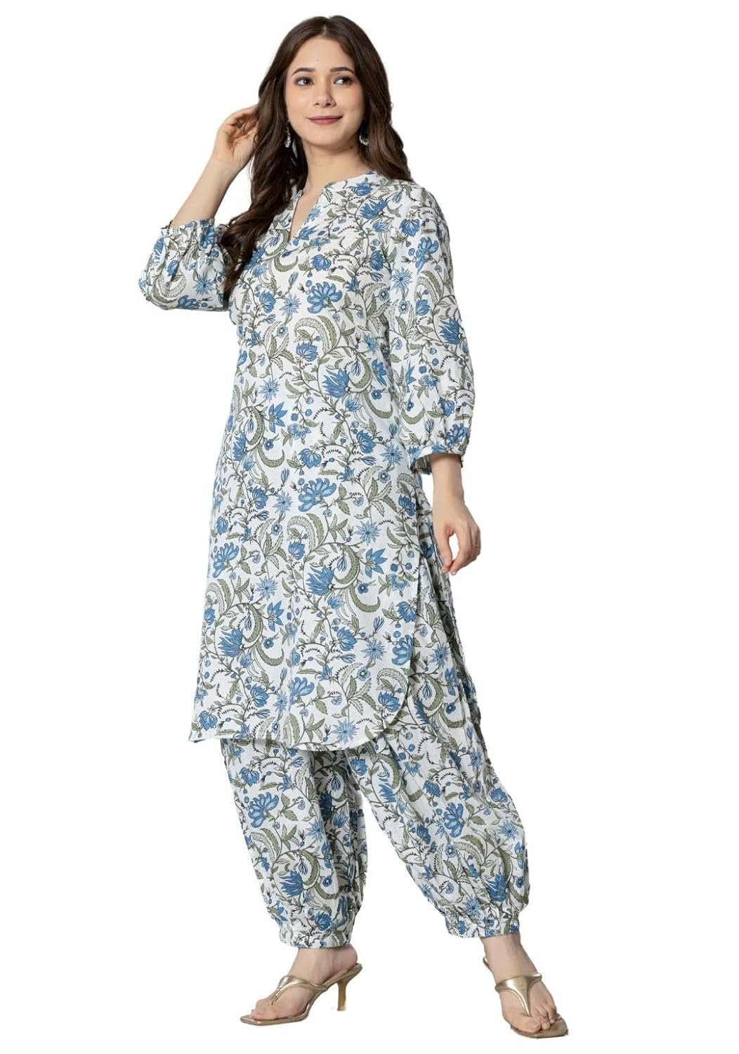 rytras Women Pure Cotton Printed Straight Kurta Set with Palazzo Pants - Ethnic Wear - Image 5