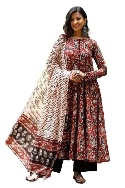 Nermosa Women Printed Anarkali Kurta and Pant Set with Dupatta