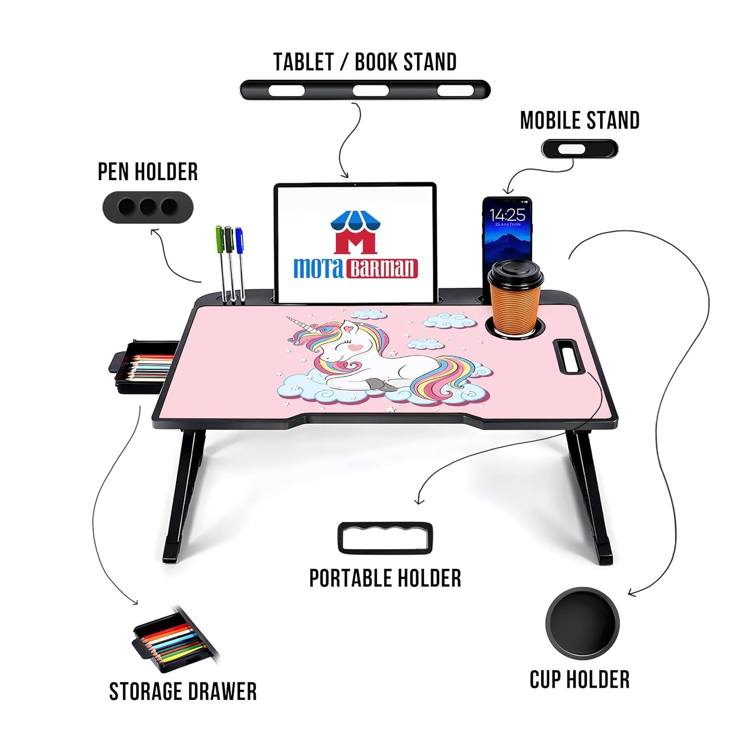 DIVIJA STORE Smart Multipurpose Foldable Laptop Table with Cup Holder, Study Table, Bed Table, Breakfast Table, Foldable and Portable/Ergonomic & Roun - Image 6