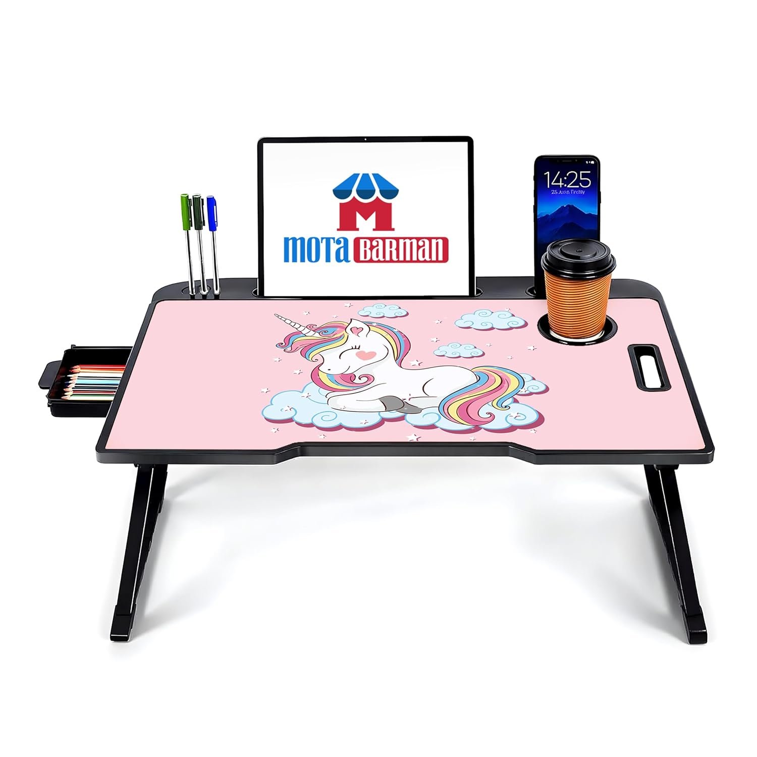 DIVIJA STORE Smart Multipurpose Foldable Laptop Table with Cup Holder, Study Table, Bed Table, Breakfast Table, Foldable and Portable/Ergonomic & Roun - Image 4