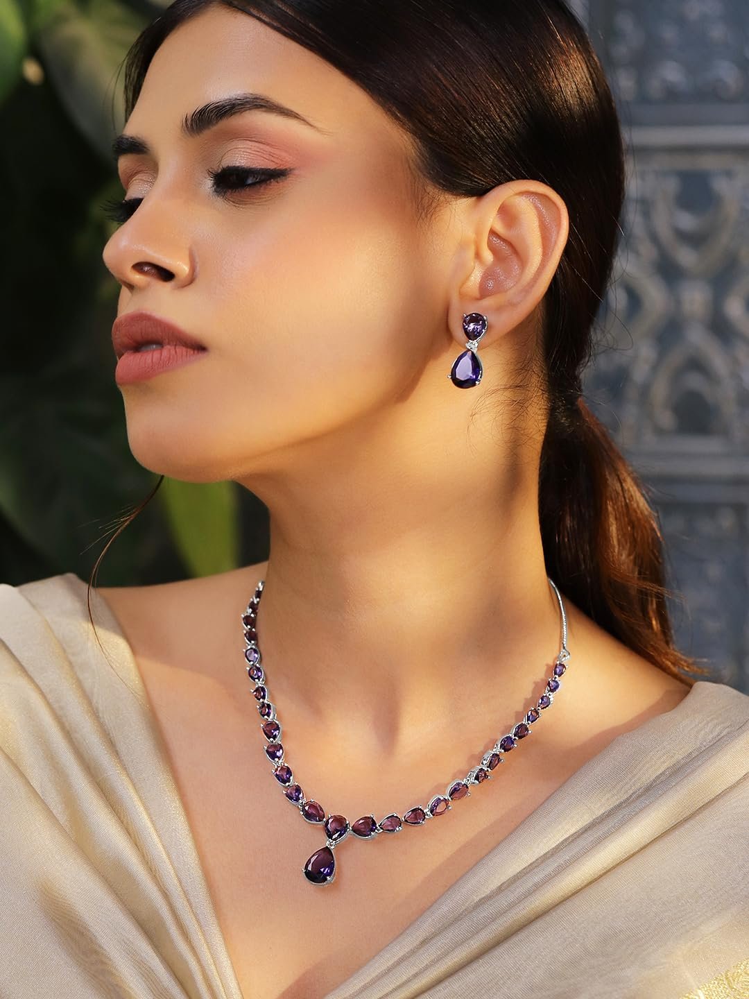 Rubans Necklace Set Rhodium Plated Crystal Studded Jewellery Gift for Women & Girls - Image 2