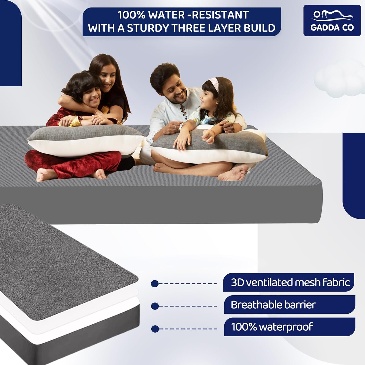 GADDA CO 100% Waterproof Premium Cotton Feel Mattress Protector Queen Bed 72x60 Inch - Image 3