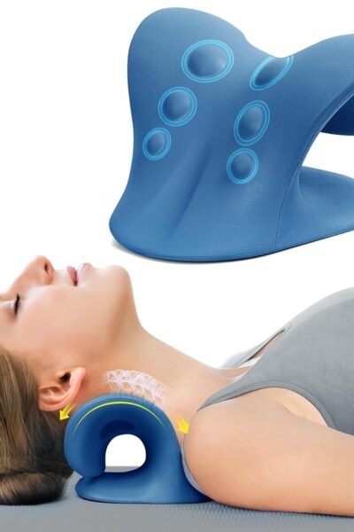 ComfortLife Neck Stretcher for Pain Relief, Neck and Shoulder Relaxer Cervical Neck Traction Device Pillow for TMJ Pain Relief… (Dark Blue)