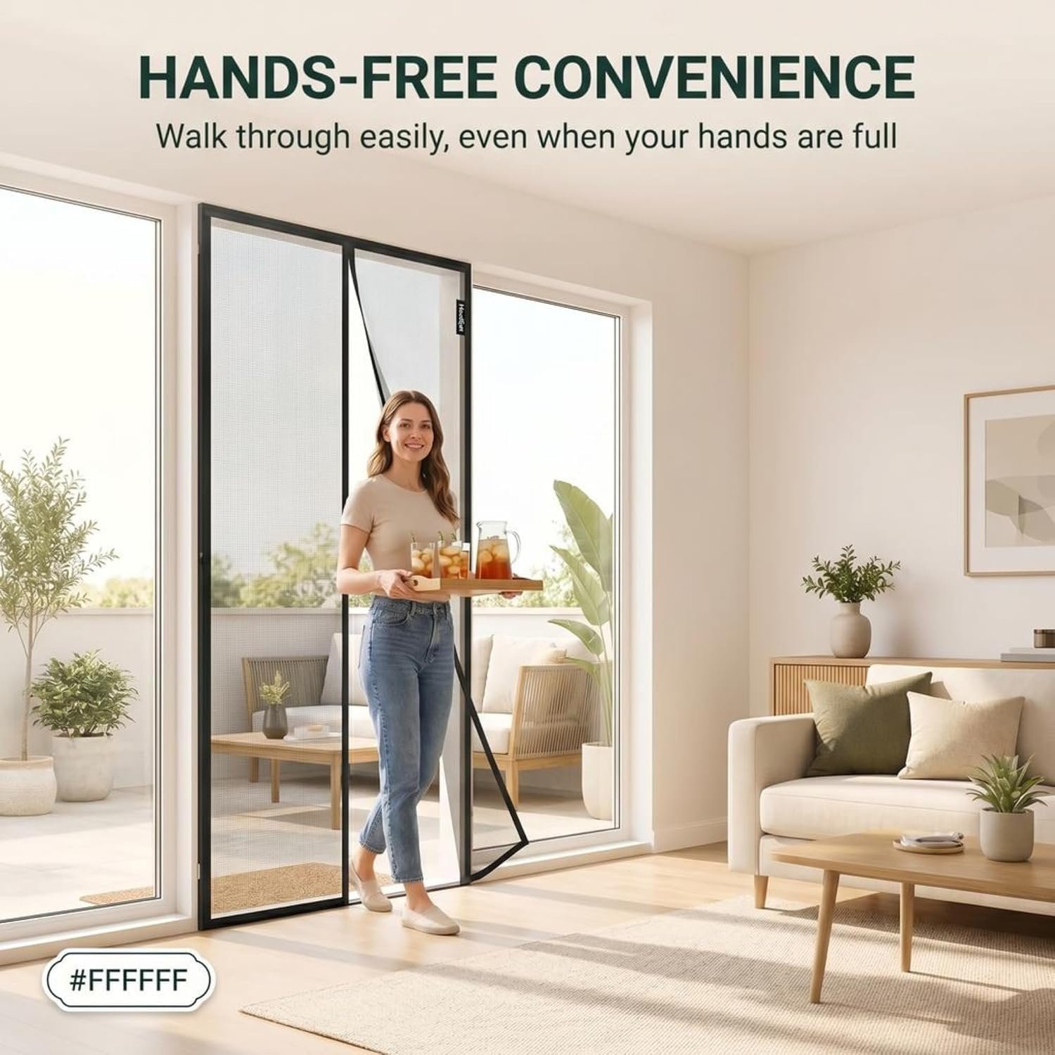 Mosquito Net for Door Fiberglass Magnetic Curtain Auto Closing Insect Screen for All Door Types with Self Adhesive Hook Tape - Image 5