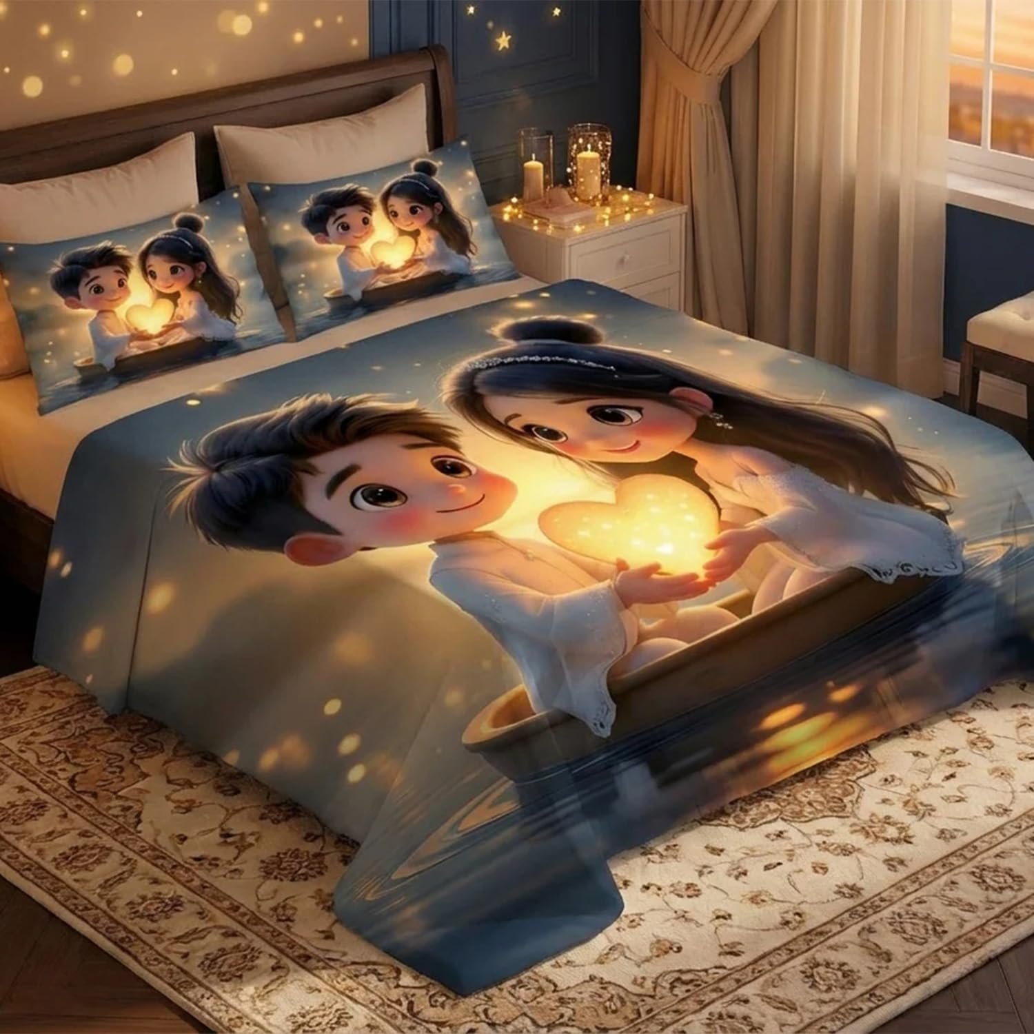 7D Fairy Glow of LoveHouse Collection Double Bedsheet 90x100 inch with 2 Pillow Covers