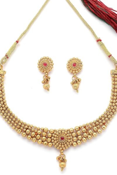 Sukkhi Classic Gold Plated Choker Necklace with Drop Earring Jewellery Set For Women & Girls