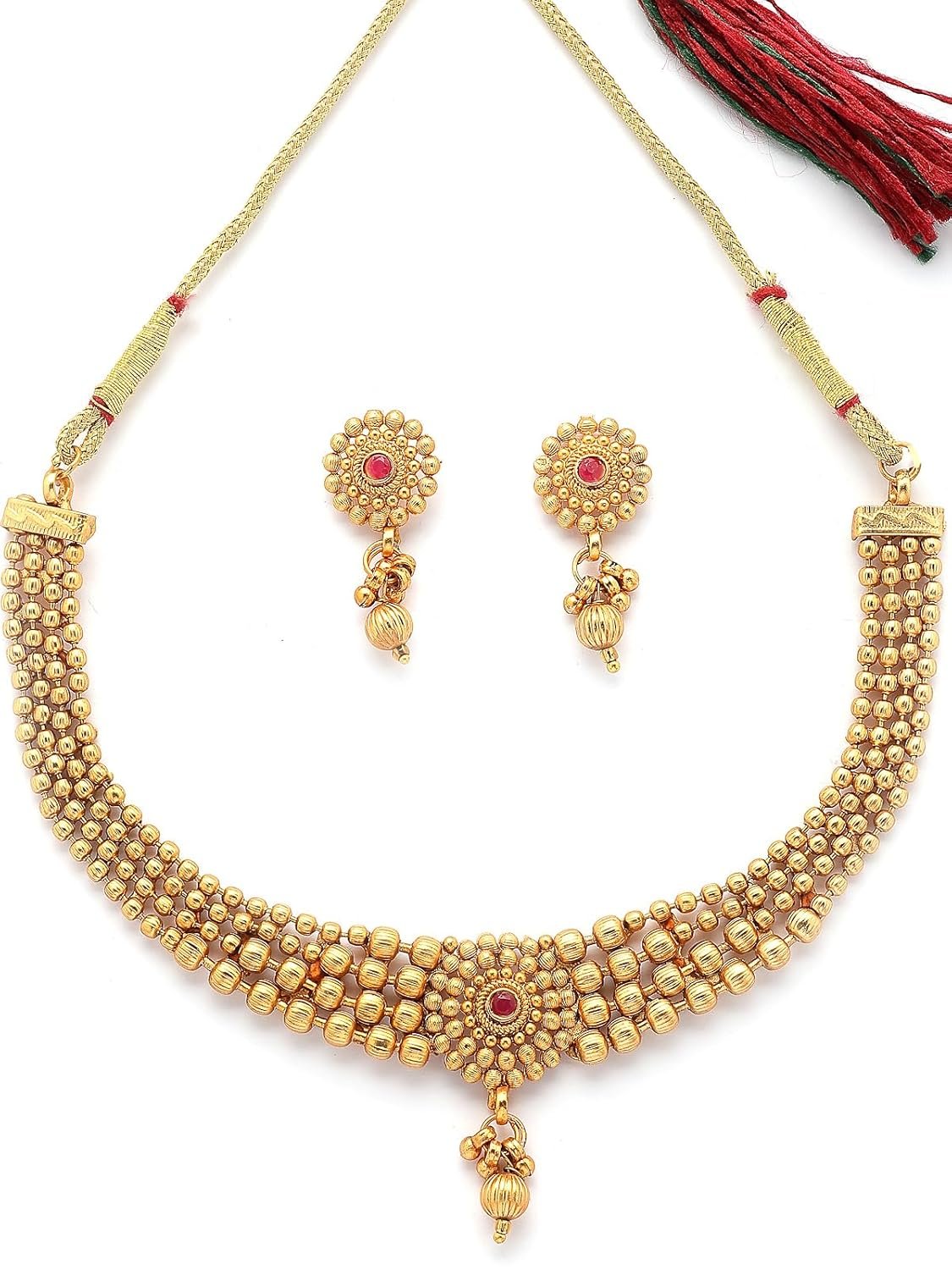 Sukkhi Classic Gold Plated Choker Necklace with Drop Earring Jewellery Set For Women & Girls