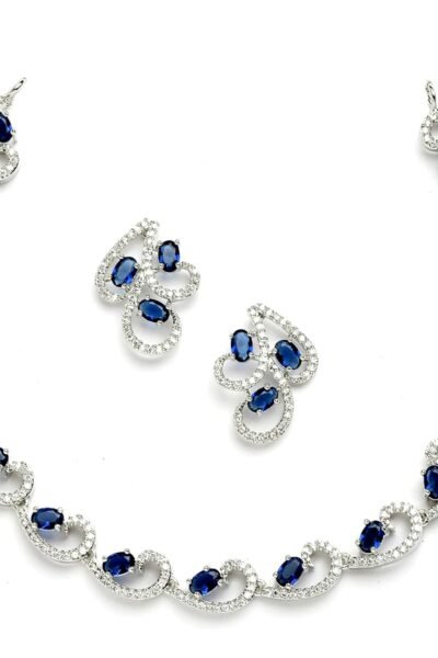 ZENEME Rhodium-Plated with Silver-Toned White Cubic Zirconia & American Diamond studded Necklace and Drop Earrings Jewellery Set for women