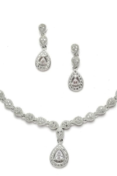 ZENEME Jewellery Set Fascinating Gold Tone Necklace Set & Earring Adorned With American Diamond Jewellery For Women and Girl (Rhodium)