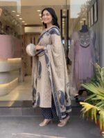Nermosa Women's Pure Viscose Block Printed Ethnic Wear Straight Kurta Set with Palazzo Pants & Dupatta