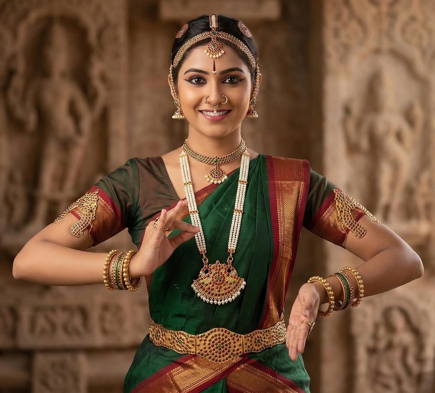 UG PRODUCTS Gold Copper Set Bharatanatyam Jewellery with All The 10 Separate Ornaments (S8BZ) - Image 3