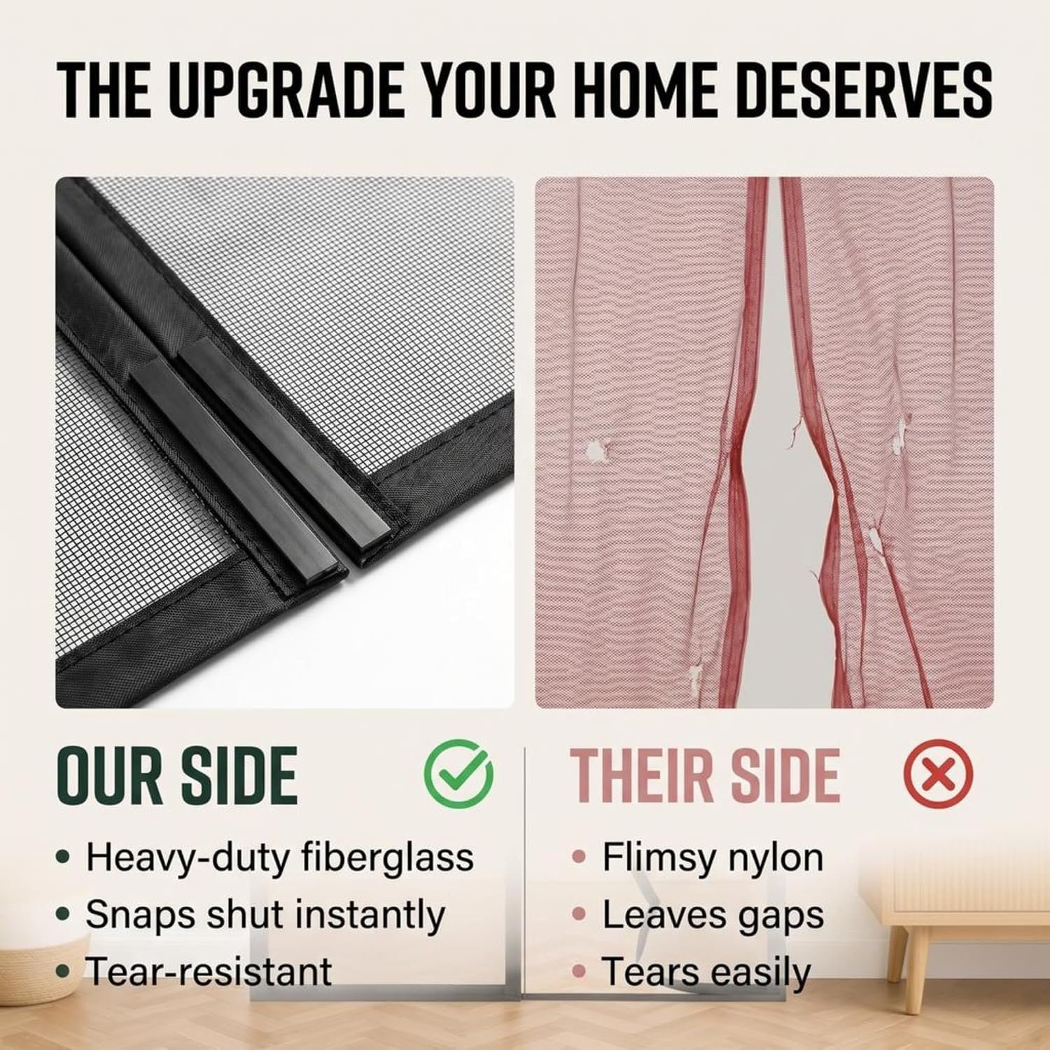 Mosquito Net for Door Fiberglass Magnetic Curtain Auto Closing Insect Screen for All Door Types with Self Adhesive Hook Tape - Image 9
