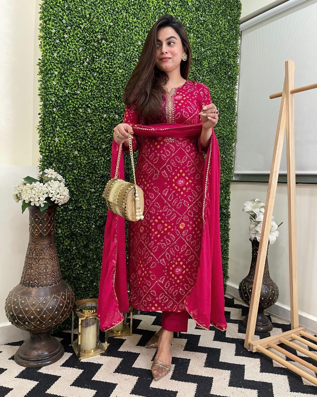 GoSriKi Viscose Printed Straight Kurta with Pant and Dupatta for Women - Image 2