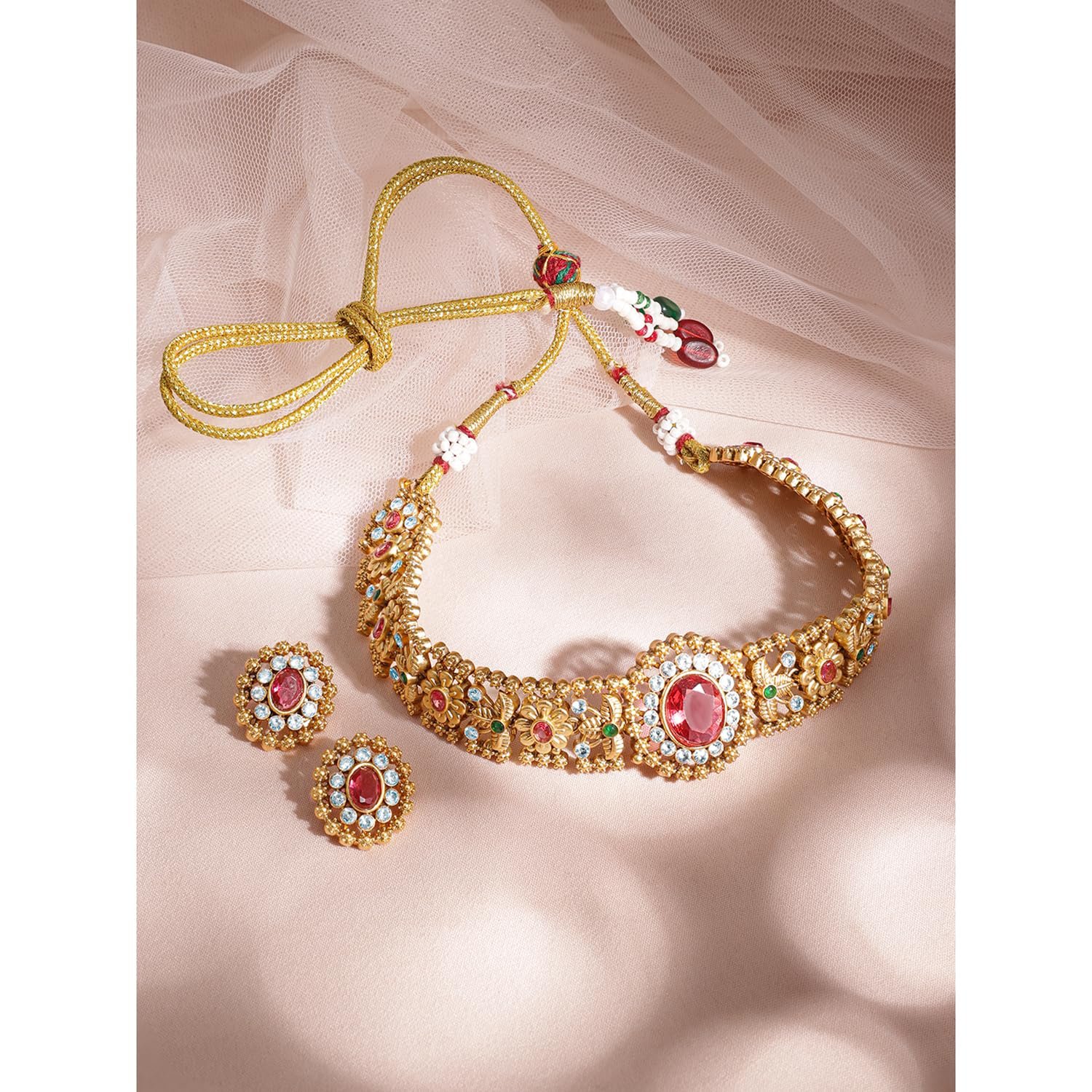 Rubans Choker Necklace Set Gold Plated Traditional Jewellery Gift for Women & Girls - Image 3