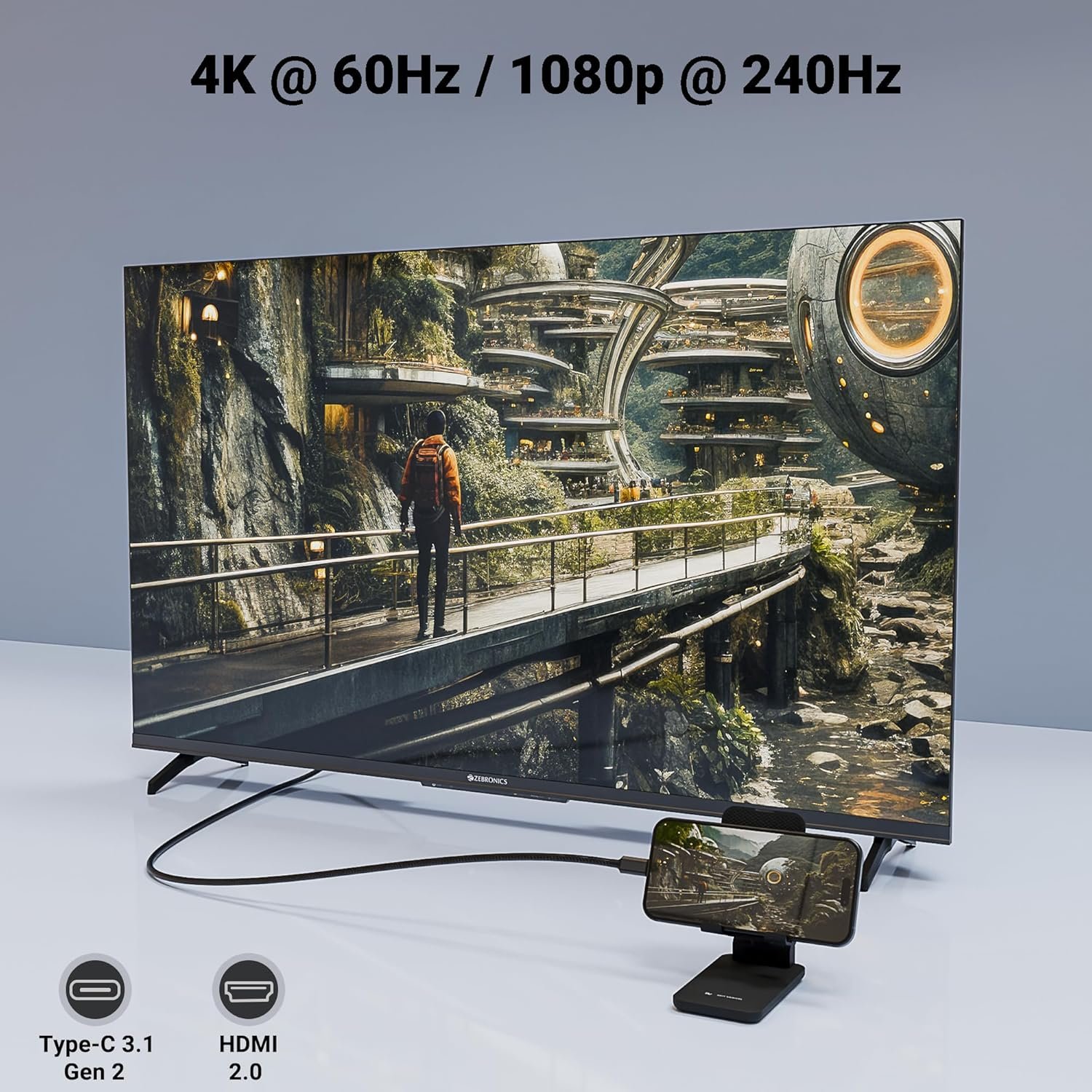 Zebronics Type C to HDMI Cable, 4K @ 60Hz - Image 2