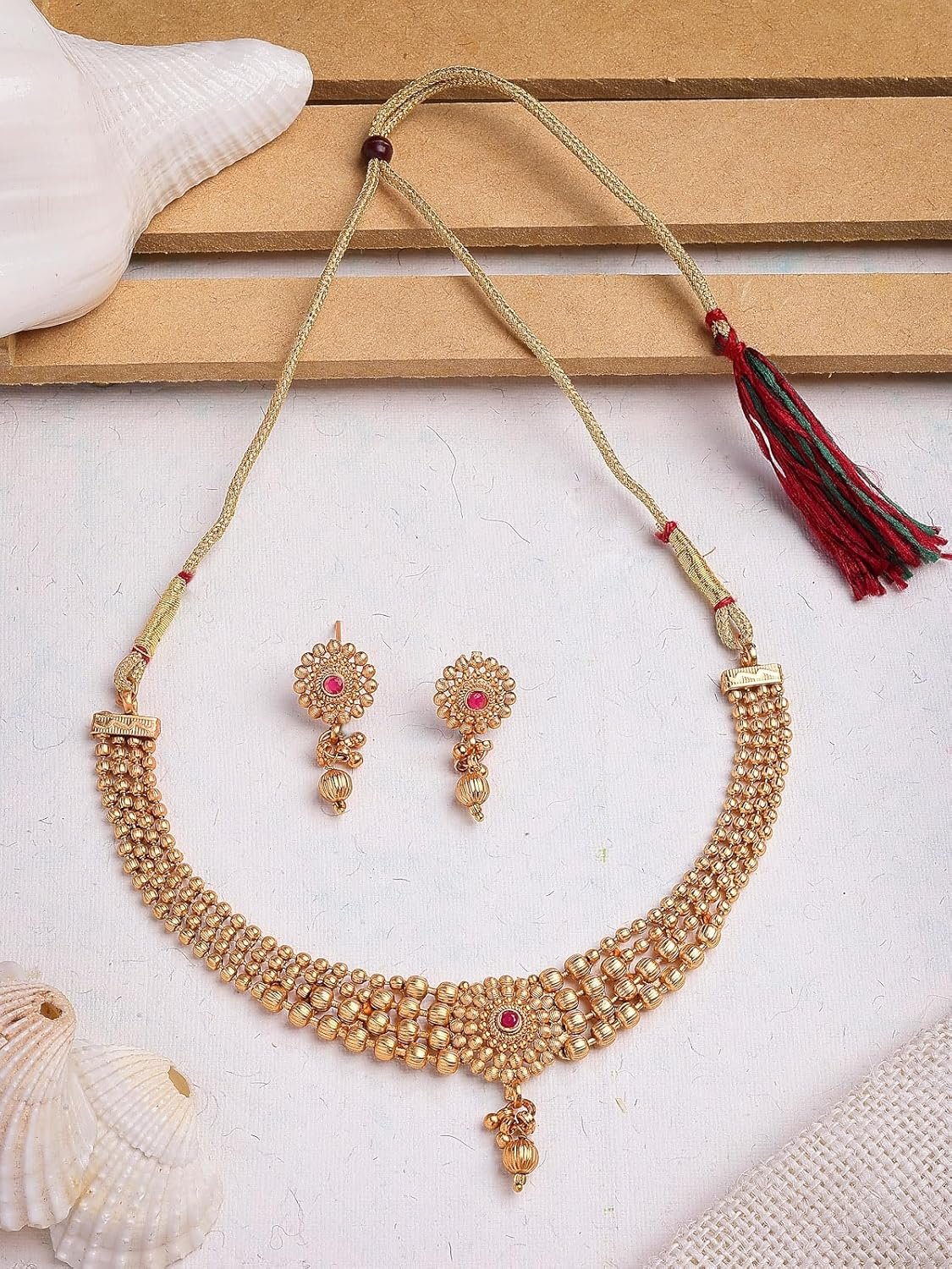 Sukkhi Classic Gold Plated Choker Necklace with Drop Earring Jewellery Set For Women & Girls - Image 4