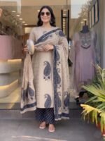 Nermosa Women's Pure Viscose Block Printed Ethnic Wear Straight Kurta Set with Palazzo Pants & Dupatta