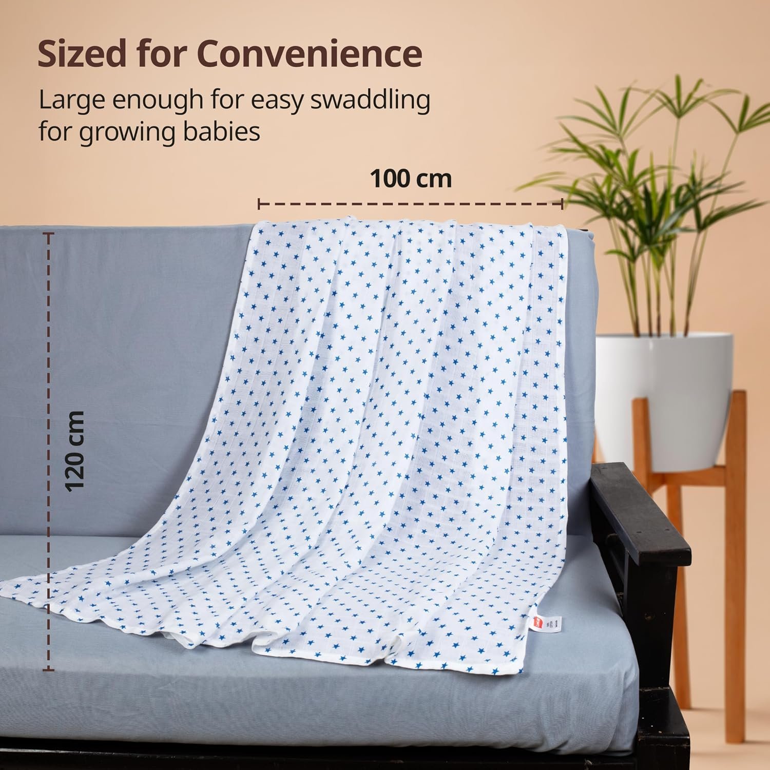 LuvLap 100% Cotton Muslin Baby Swaddle Set, Baby Towel, Size-120cm x 100cm (47"x39"), Stars Printed on White, 0-18 Month+, Printed Mulmal Muslin Swadd - Image 5