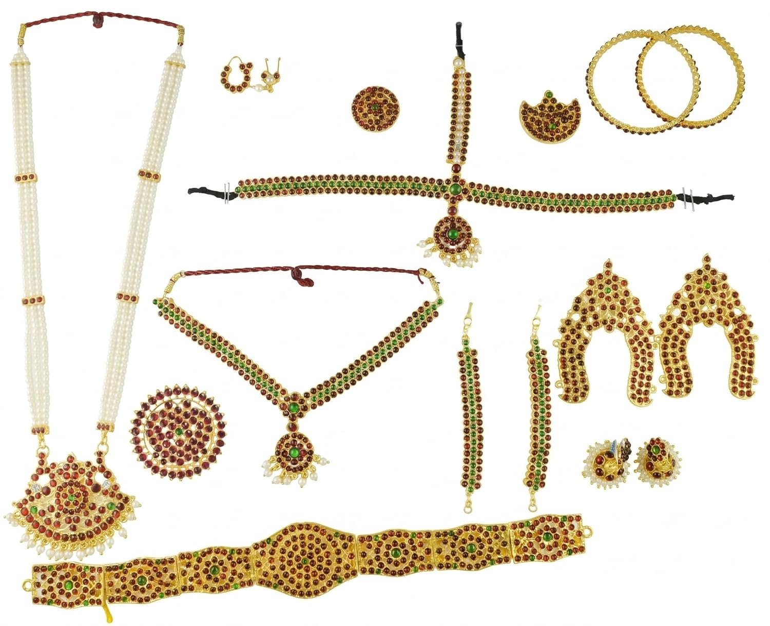 UG PRODUCTS Gold Copper Set Bharatanatyam Jewellery with All The 10 Separate Ornaments (S8BZ)