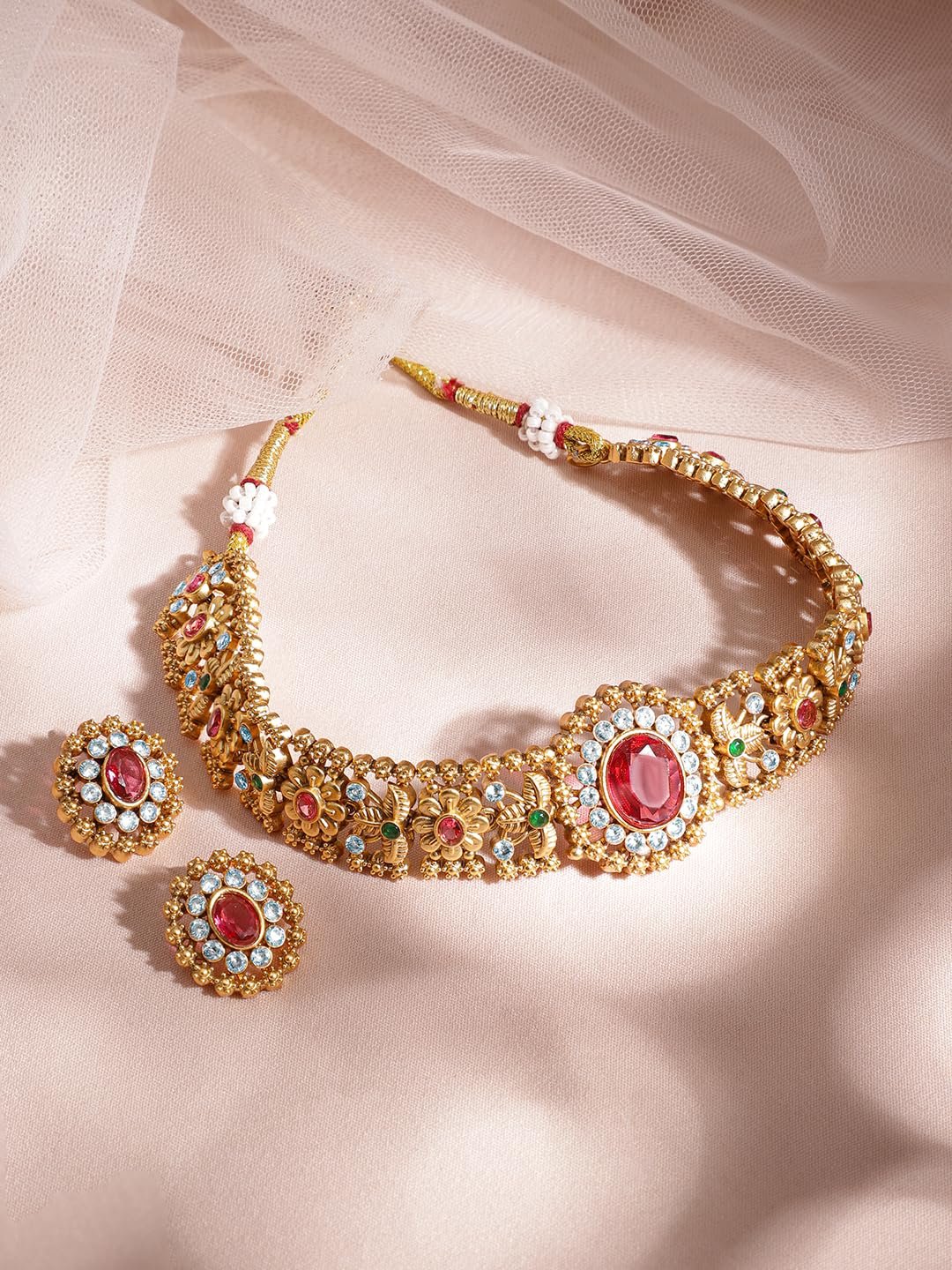 Rubans Choker Necklace Set Gold Plated Traditional Jewellery Gift for Women & Girls - Image 4