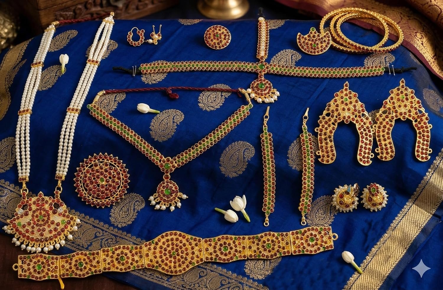 UG PRODUCTS Gold Copper Set Bharatanatyam Jewellery with All The 10 Separate Ornaments (S8BZ) - Image 2