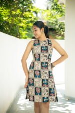 Block Patch Printed Sleeveless Round Neck Dress
