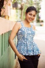 Aqua Blue Floral Print Sleeveless Top with Shoulder Ties