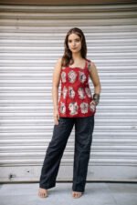 KK Block Maroon Printed Sleeveless Top with Tie-Up Back